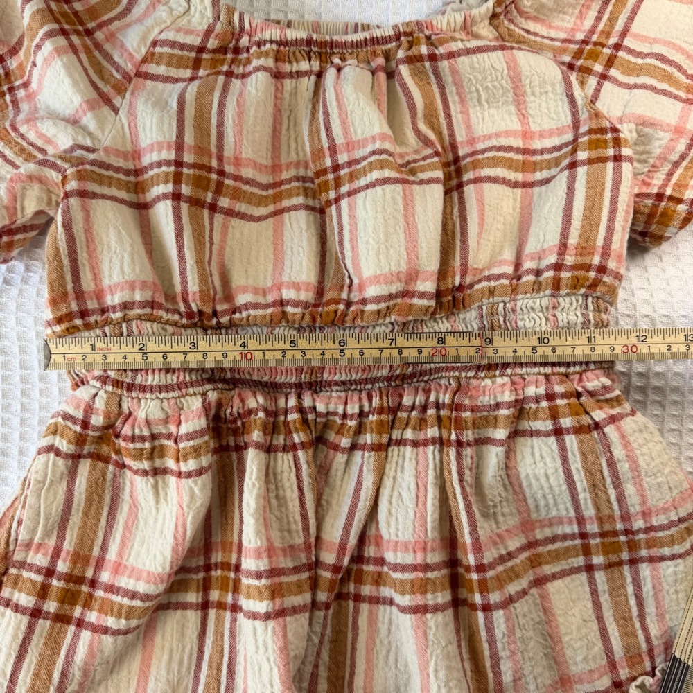 Cat & Jack Girls Plaid Smocked Waist Tiered Dress Pink Brown L 10/12 - Picture 3 of 5